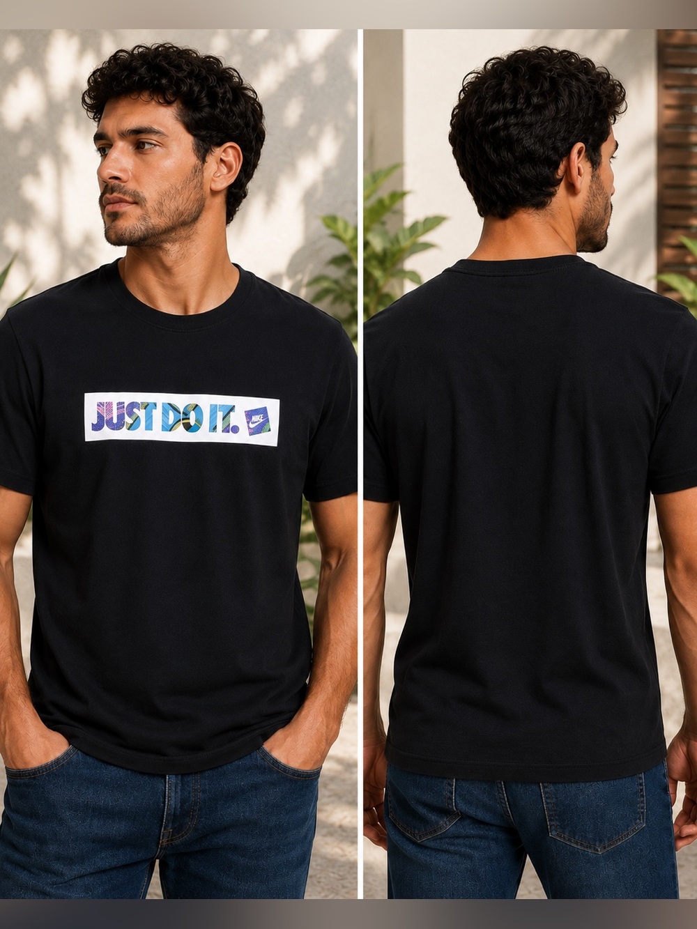 🌙✨ Nike Black Men’s Crewneck Tee with Multicolor "Just Do It." Graphic